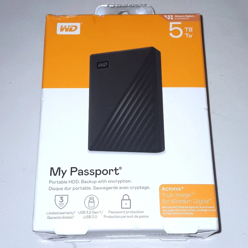 WD My Passport 5TB USB 3.0 HDD Portable External Hard Drive Black